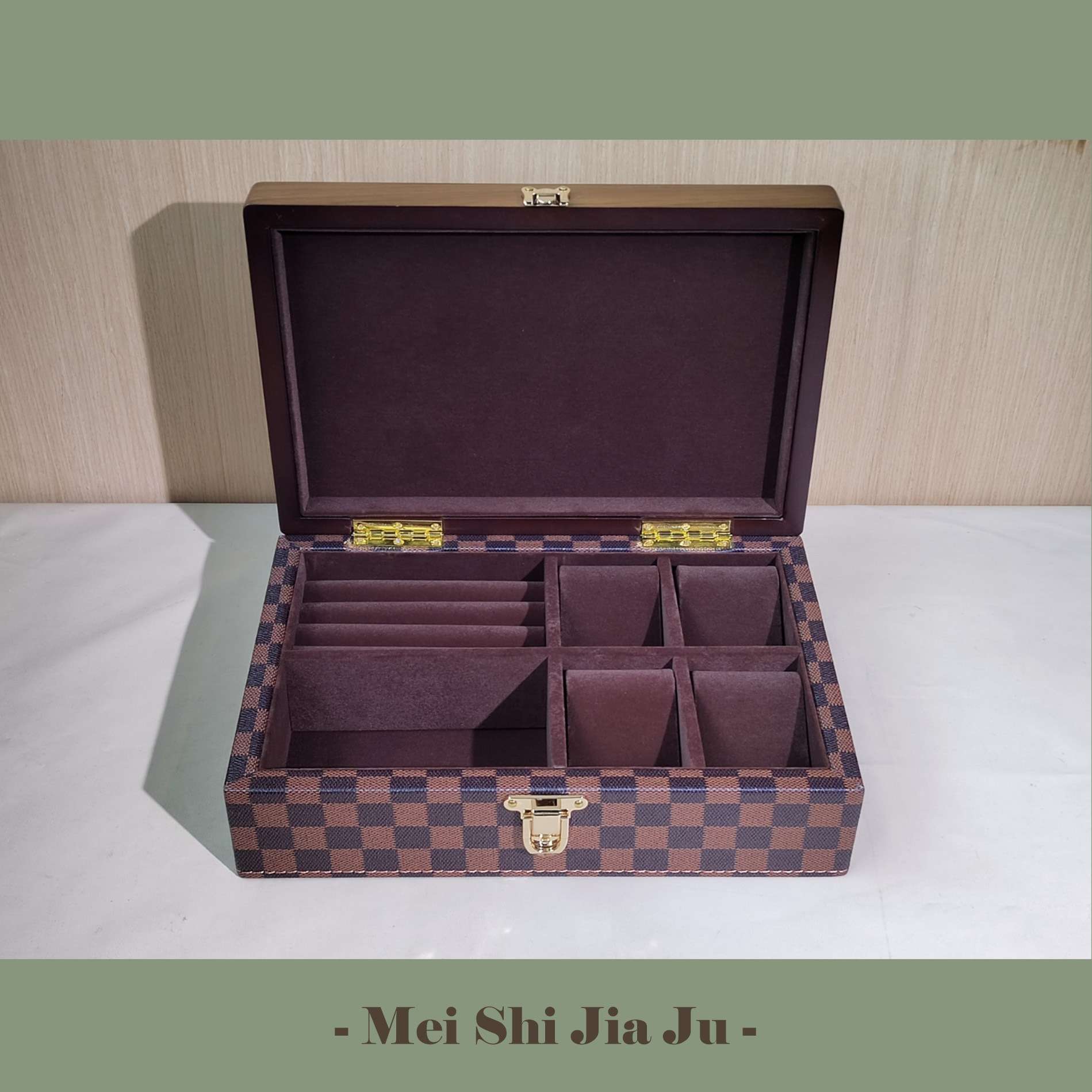 胡桃木首饰盒现代轻奢风桌面收纳盒带盖防尘高级重工感珠宝展示盒