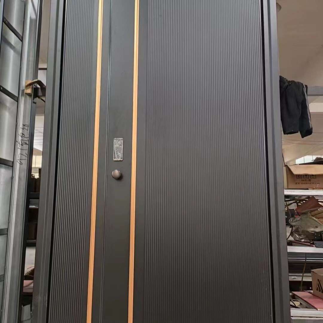 水波纹理精雕8个厚极窄边铝雕门烤漆极简极窄边框防盗智能入户门