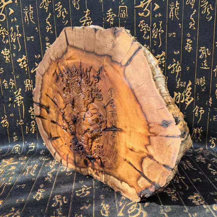 龙虎山老料枣木随型深色自然风化料随形 天然原木武财神赵公明