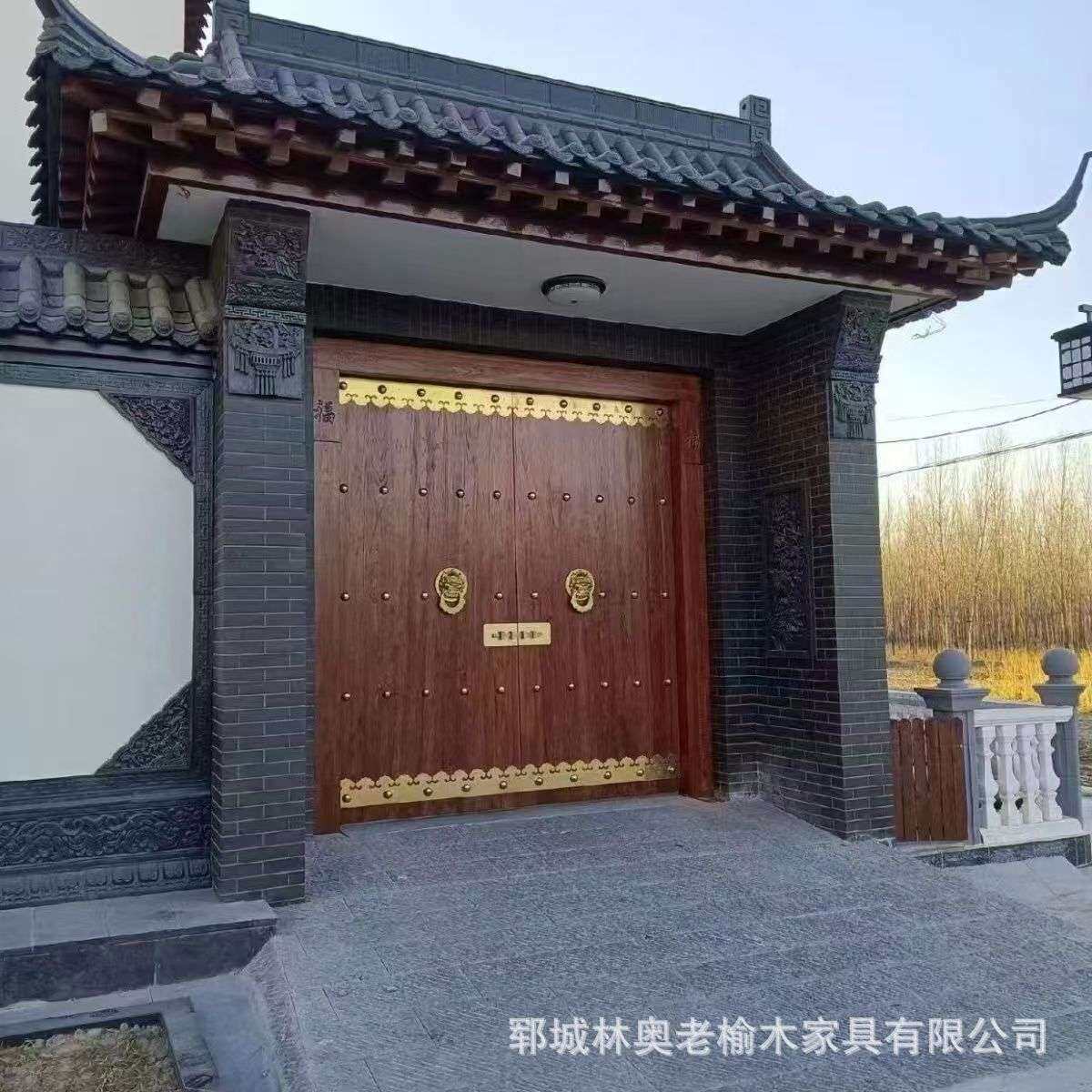 中式老榆木大门别院进户门别墅庭院仿古门农村祠堂大门实木老门板
