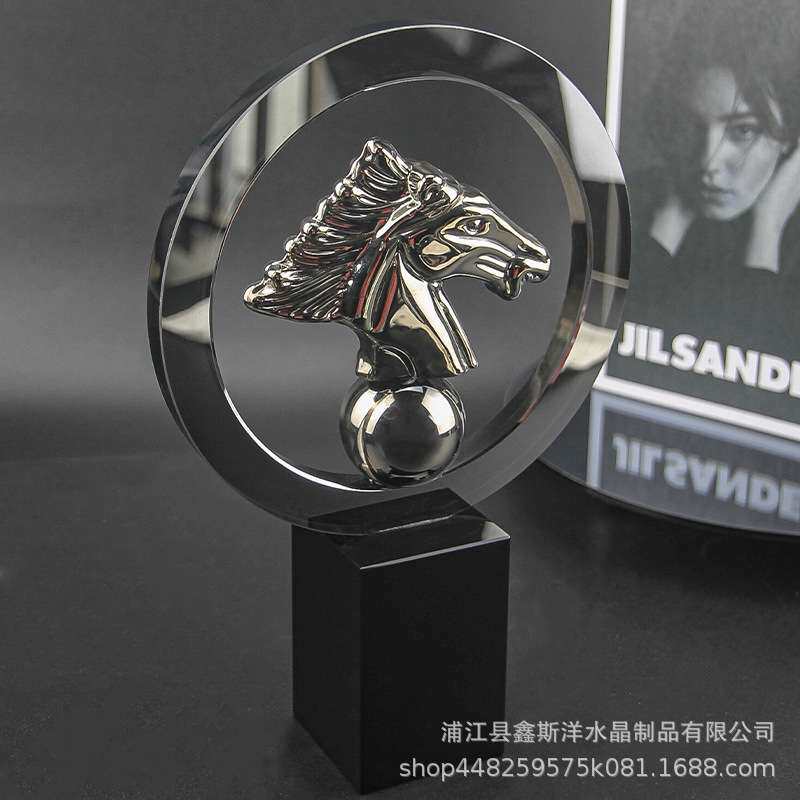 轻奢水晶马头摆件样板房客厅玄关艺术品酒店别墅软装饰品工艺品