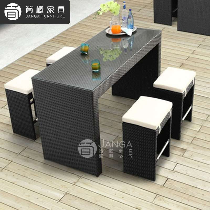 室内吧台椅户外露天餐厅酒吧高脚桌椅别墅阳台藤编收纳组合桌椅