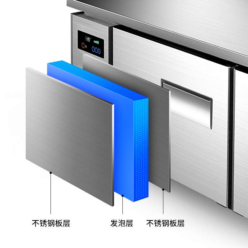 银都风冷操作台冷冻柜商用冷藏工作台无霜工程款冰箱卧式冰柜厨房