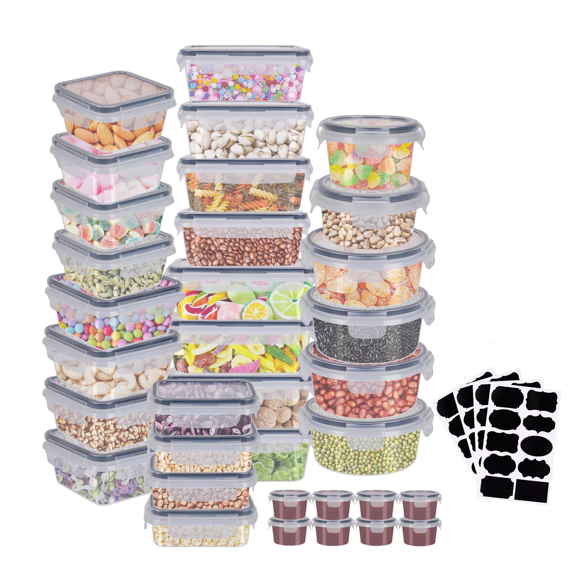 厨房冰箱长方形保鲜盒微波耐热塑料饭盒食品餐盒56j件套密封盒