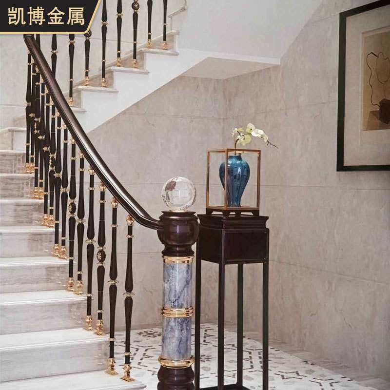 佛山 铜铝楼梯立柱单支酒店铝艺扶手配件来图可加工轻奢