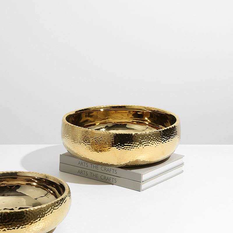 美式轻奢金色圆点水波纹陶瓷果盆样板房展厅餐桌茶几收纳盘装饰品