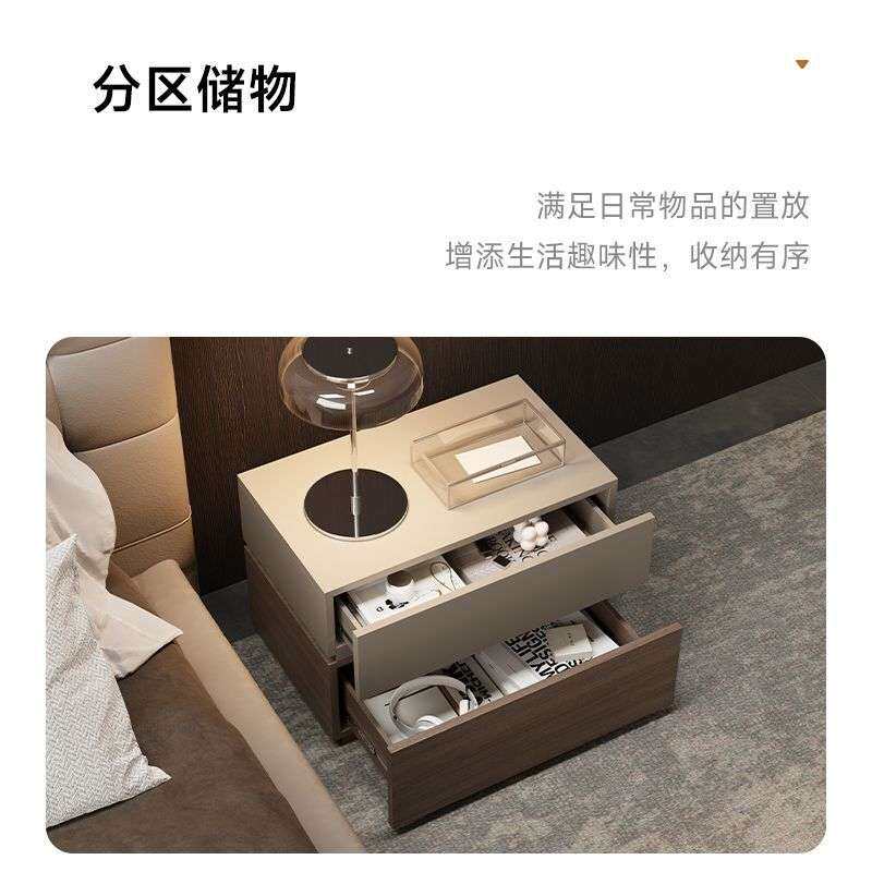 纯实木床头柜意式极简大抽屉款储物柜60cm家用收纳柜卧室床边柜