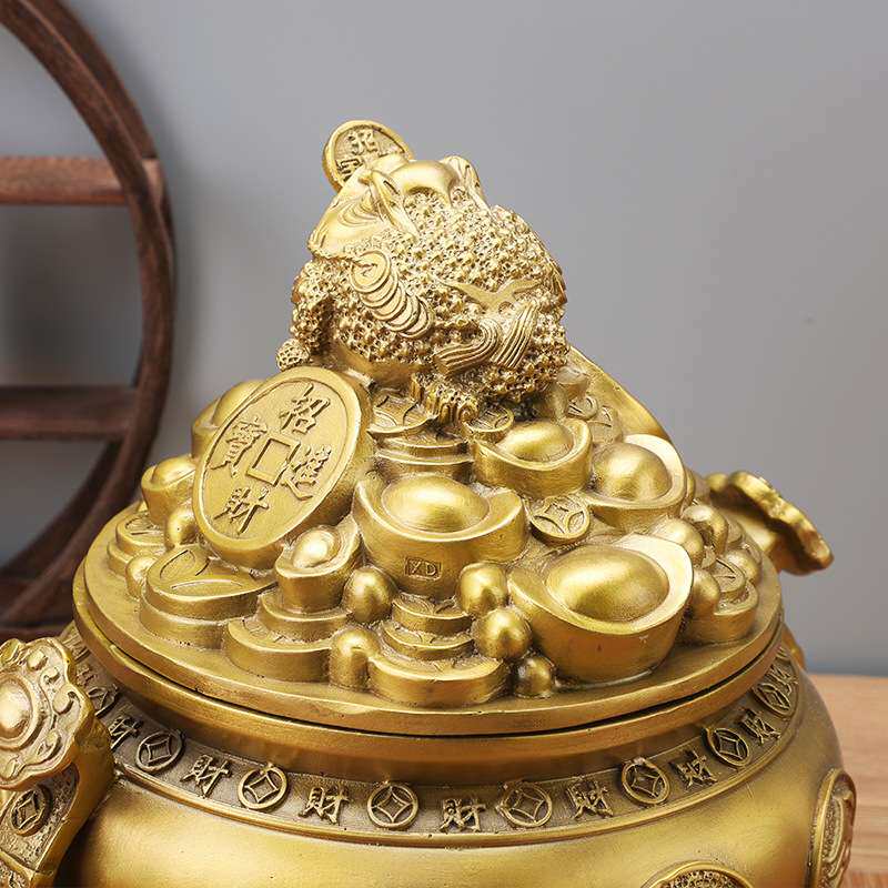 铜聚宝盆金蟾聚宝盆摆件纯铜如意盆存钱罐三足蟾蜍客厅办公室装饰