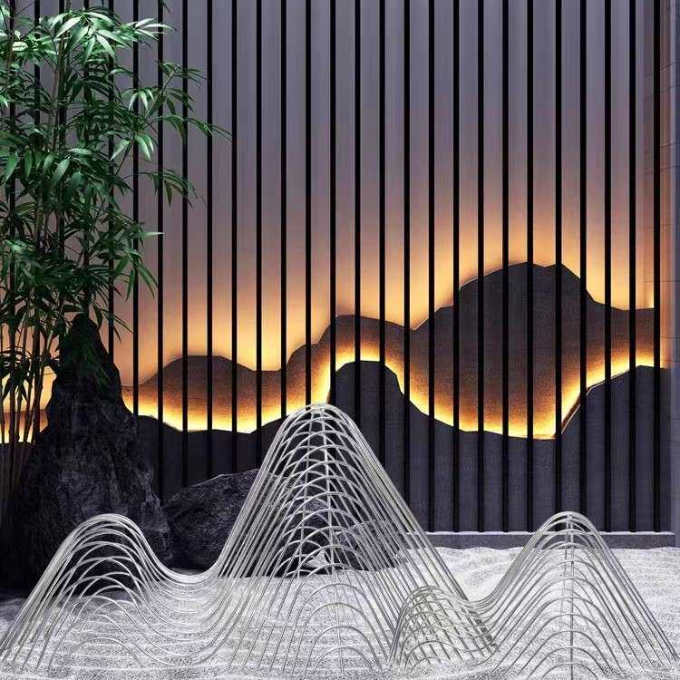 不锈钢线形镂空假山雕塑户外园林水景售楼处山形落地摆件定 制作图片