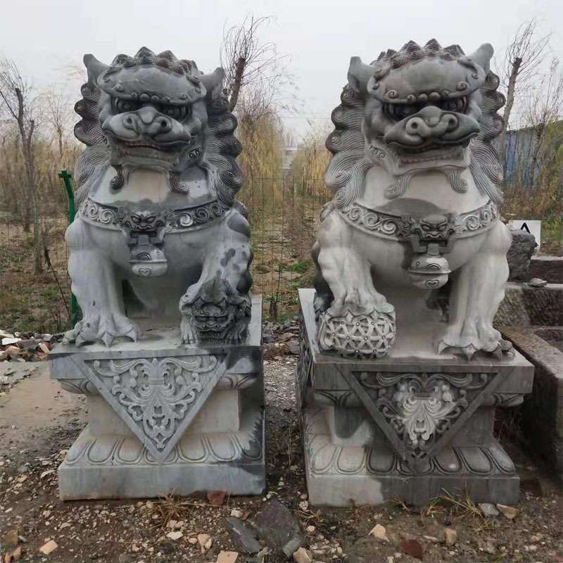 石头雕刻青石小石狮子一对 经久不衰看门庭院摆件石雕狮子