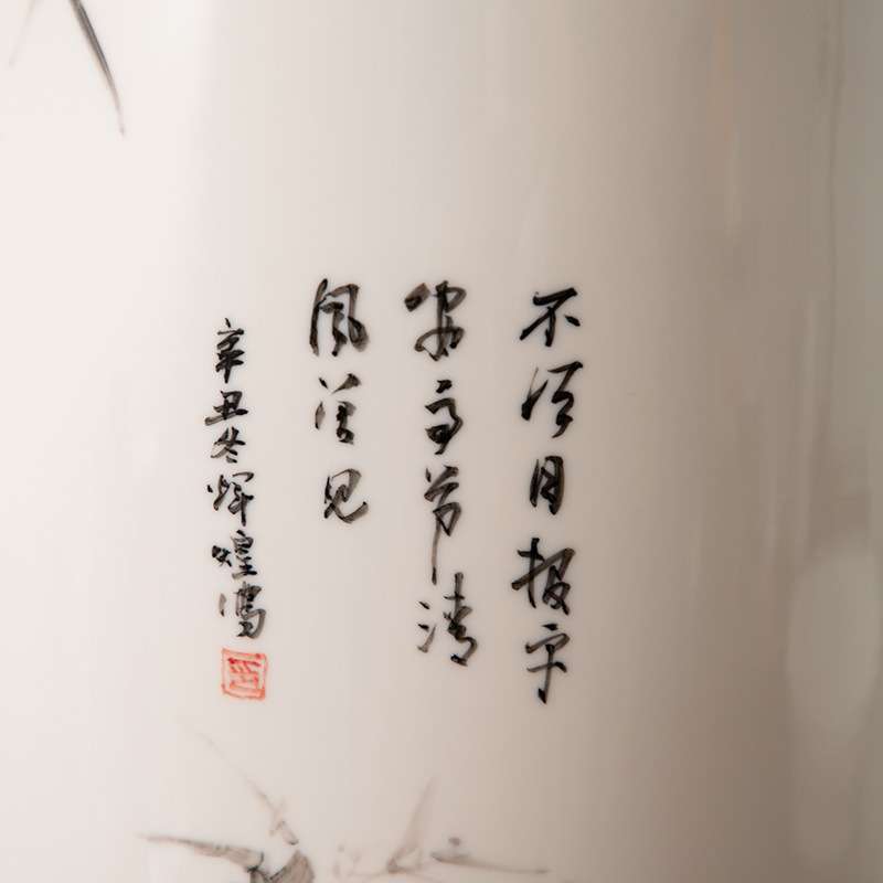德化陶瓷【摆件】手绘竹报平安花瓶家用客厅玄关家居装饰新中式