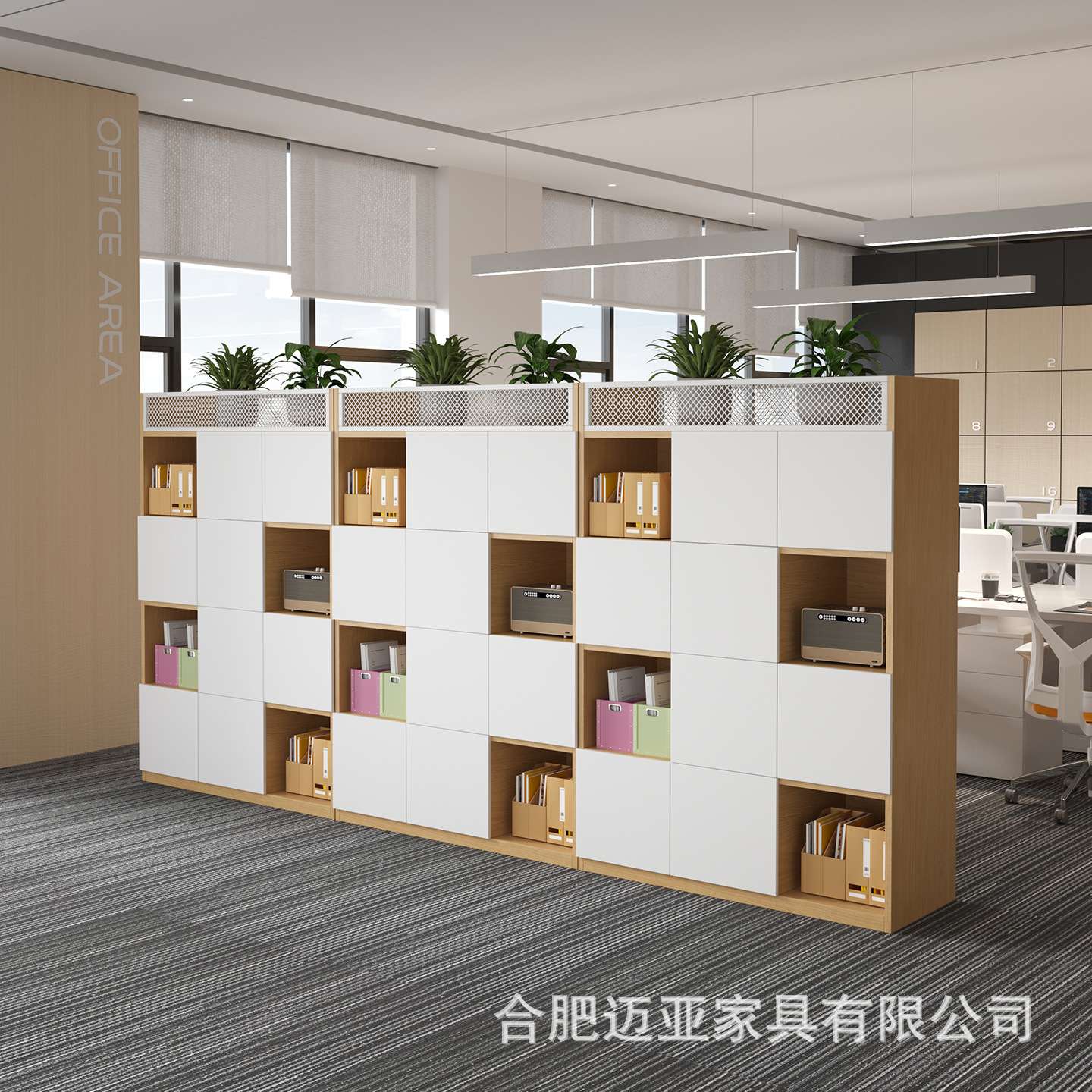 办公室门柜木质透明文件柜板式书柜格子柜组合置物架镂空展示柜