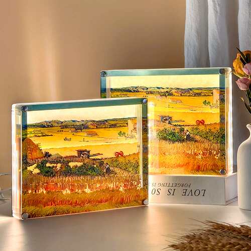 梵高麦田3D光影纸雕灯装饰画挂画家居卧室立体小夜灯台灯油画摆件
