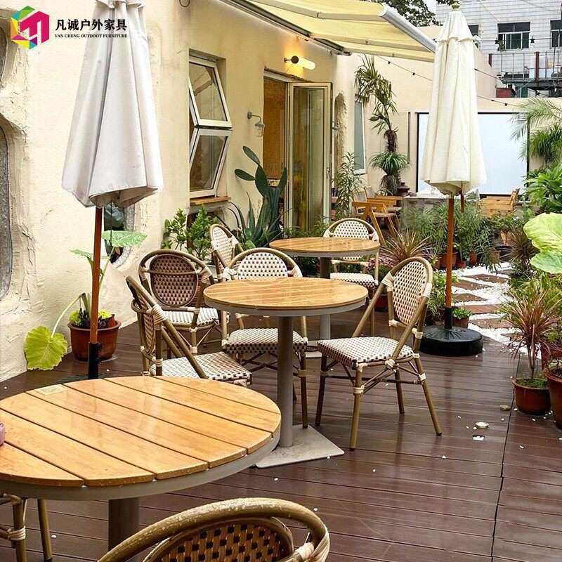 户外网红餐椅藤编法式庭院休闲奶茶店咖啡厅藤椅民宿喝茶桌椅组合