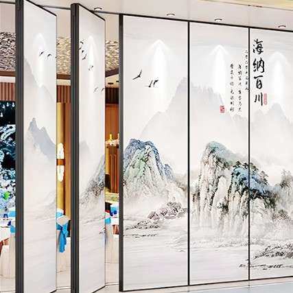 现代商用酒店宴会厅山水画活动隔音墙办公室会议室可移动折叠屏风
