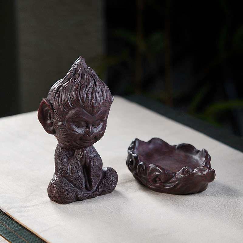 国风青砂石孙悟空摆件神猴宝宝紫砂茶宠桌面茶台祥云大圣雕塑厂家