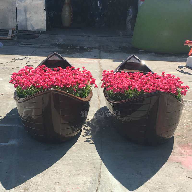 直销户外花园庭院装饰摆件创意玻璃钢船花盆摆件园林花盆景观雕塑