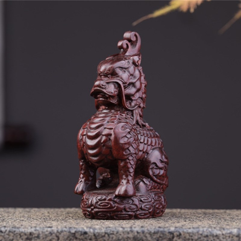 小叶紫檀木雕刻火麒麟招财汽车摆件文H玩随身手把件工艺品办公室