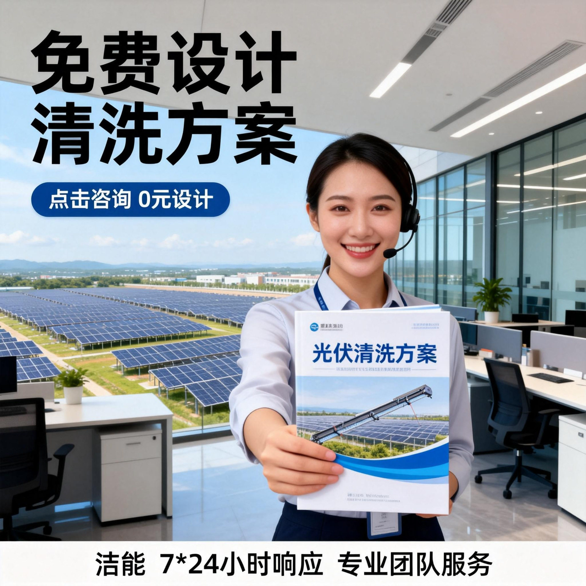 清理太阳能板光伏清洗清雪自动喷淋滚刷系统设备光伏板清洗机器人