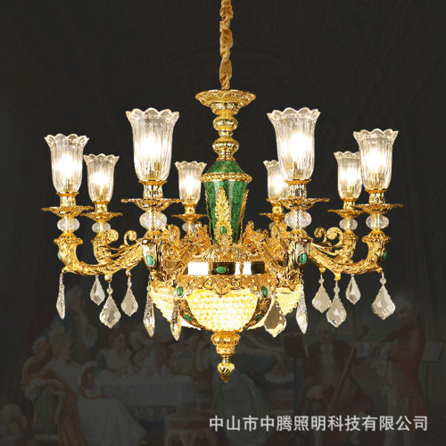 法式复古全铜水晶吊灯欧式别墅客厅餐厅卧室舒服灯饰灯具脱蜡铜灯