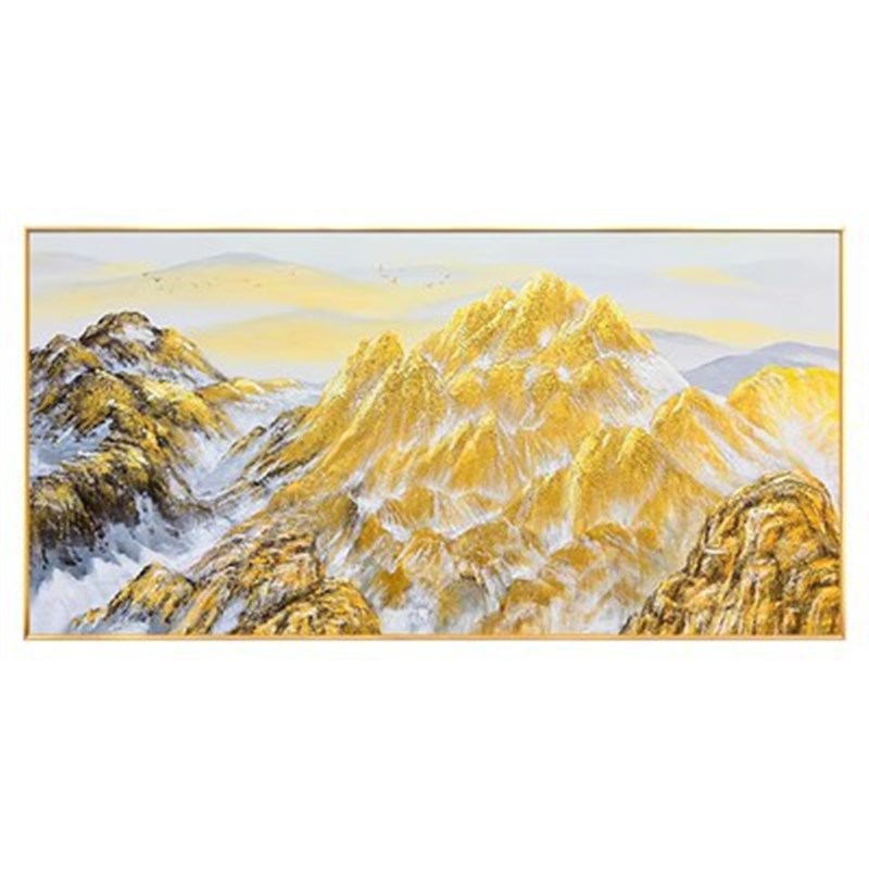 纯手绘手绘油画金山客厅沙发背z景三联装饰画立体肌理大型横幅挂