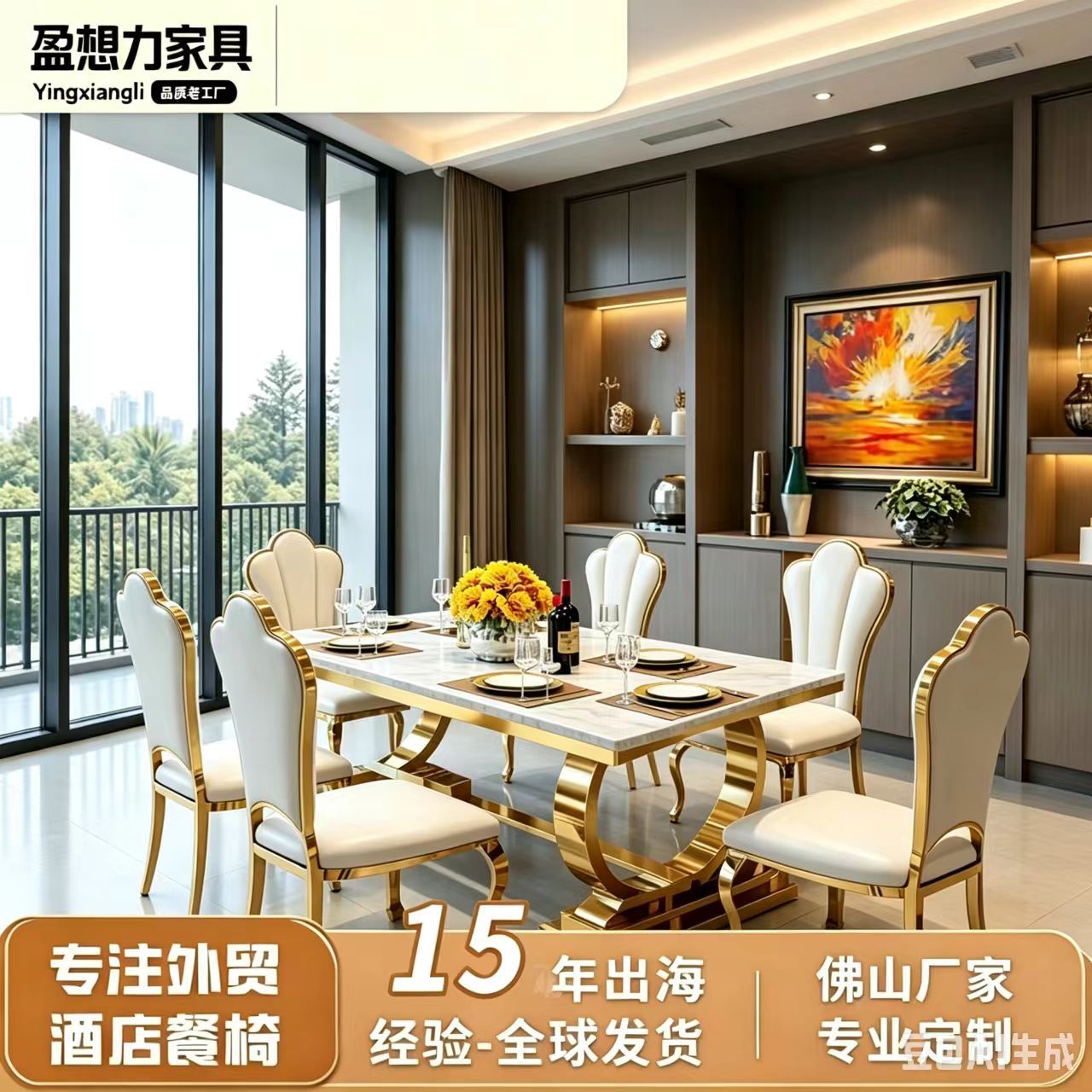 源头工厂批发轻奢餐桌餐椅不锈钢意式后现代客厅餐厅家具大理石面