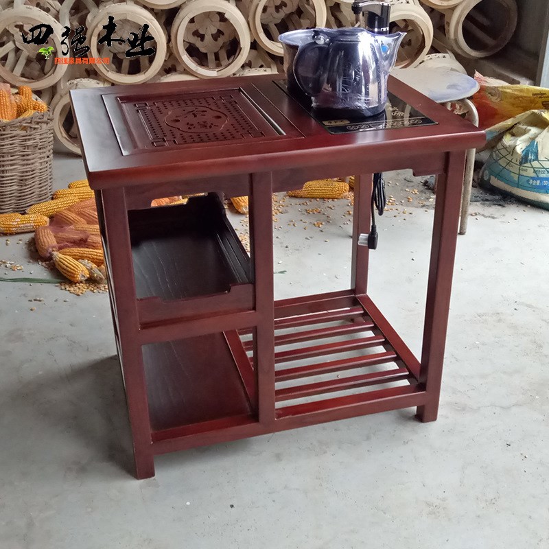 新中式实木茶桌边几原木茶水台置物架电N炉小茶车茶具收纳家具