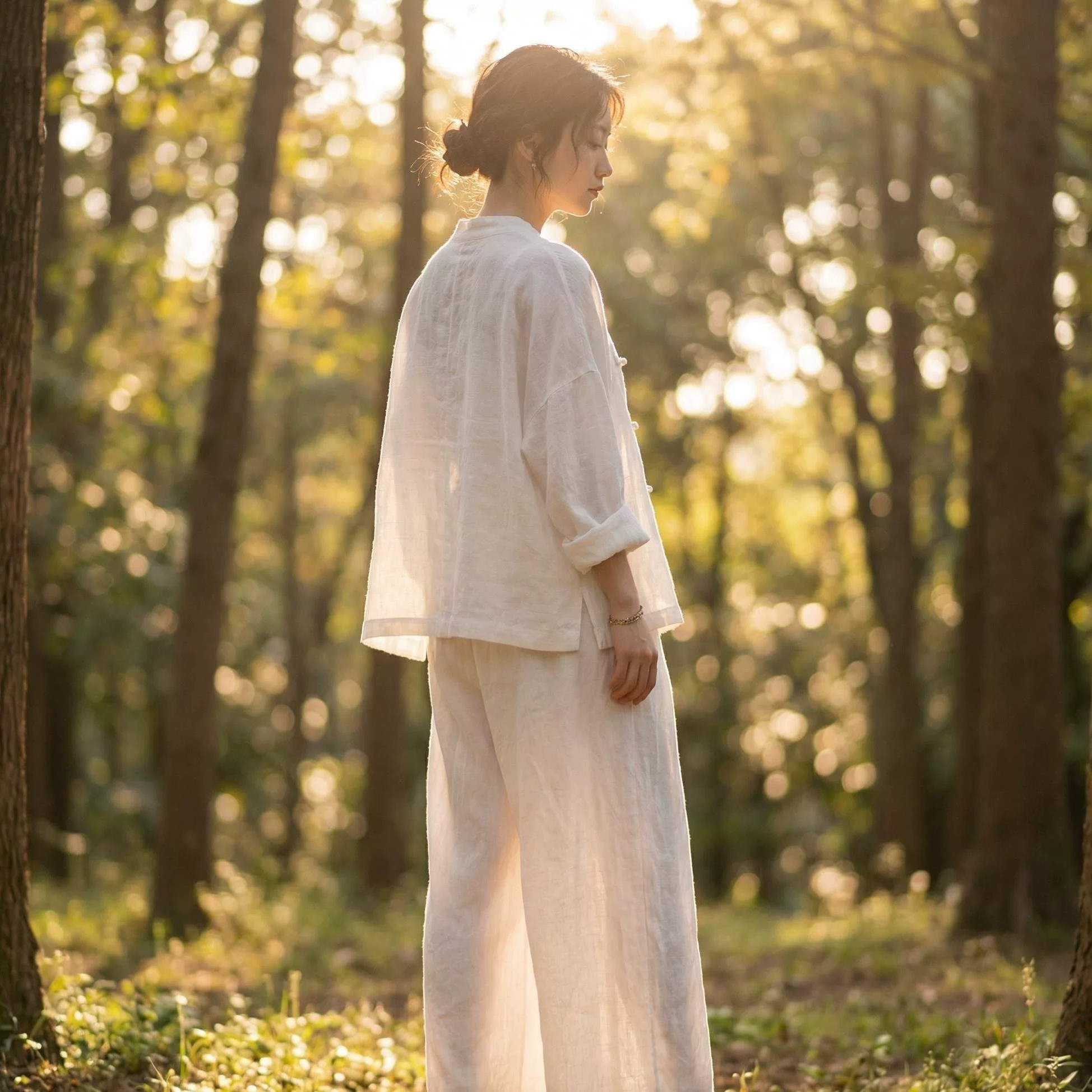 青织谣夏季中式衬衫女宽松中长款衬衣复古禅意古代汉服白上衣女夏