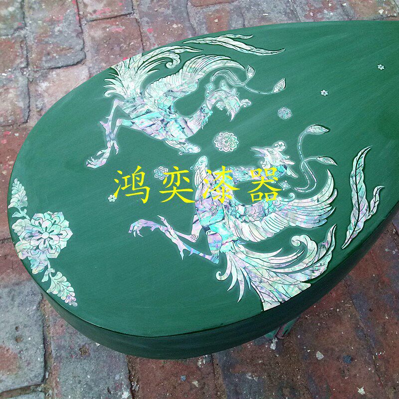 漆器贝壳镶嵌工艺琵琶螺钿嵌丝推光漆器手工彩绘勾金X丝银线乐器