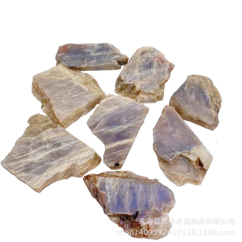 天然水晶蓝月光石 原石切割不规则蓝月光片Q 家居消磁净化收藏