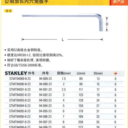 史丹利加长内六角扳手STMT94089/94090/94091/94092/94093-8-23