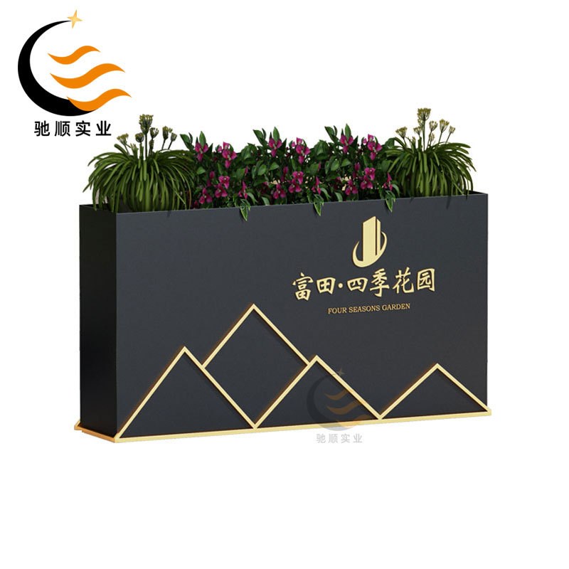 玻璃钢花箱商场酒店线条方形w花盆户外步行街创意条纹美陈铁艺花