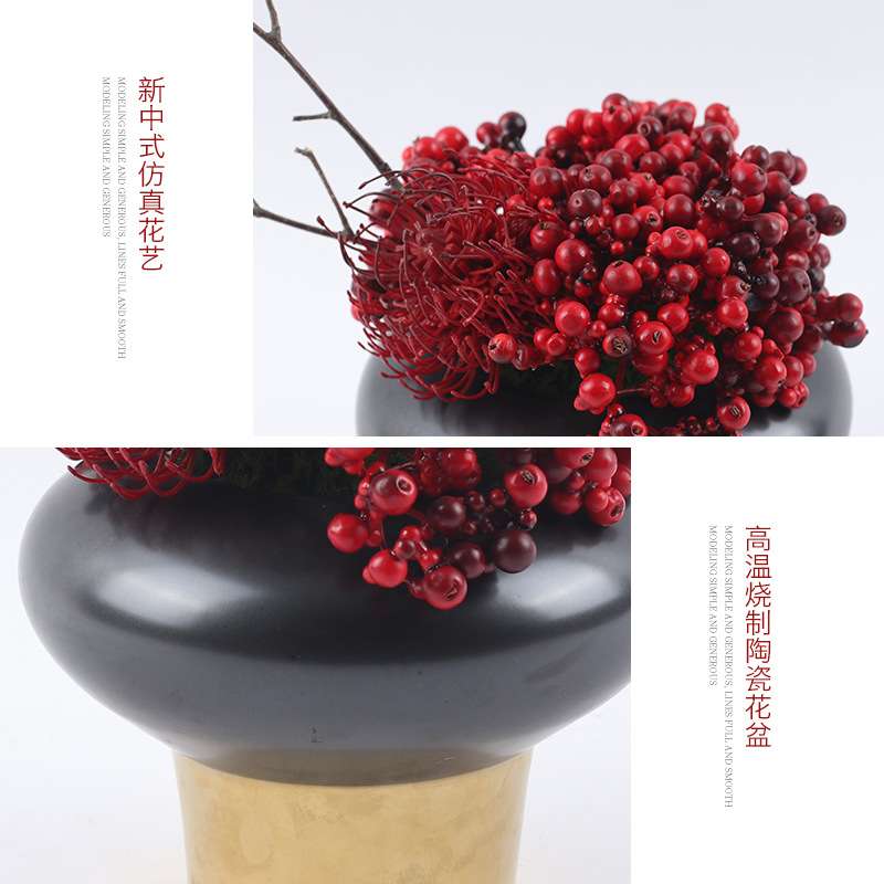 新中式仿真花艺盆栽盆景绿植摆件售楼处洽谈桌餐桌家居假花装饰品