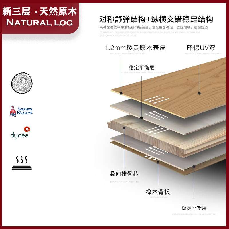 白橡木新三层实木复合地板家用工装ENF级环保地暖锁扣原木奶油风