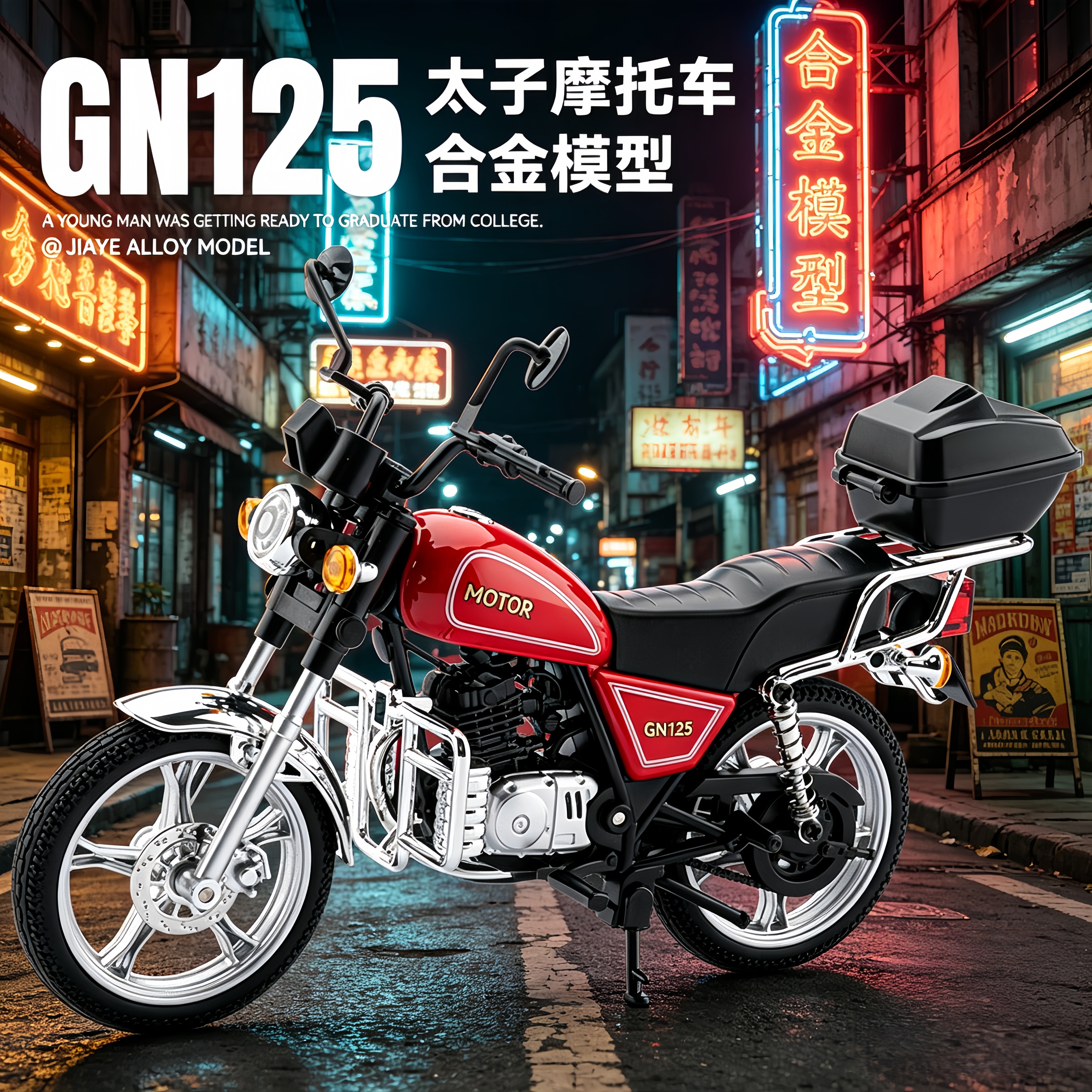 1/12太子摩托车模型经典双排铃木仿真合金车模送男孩玩具收藏摆件