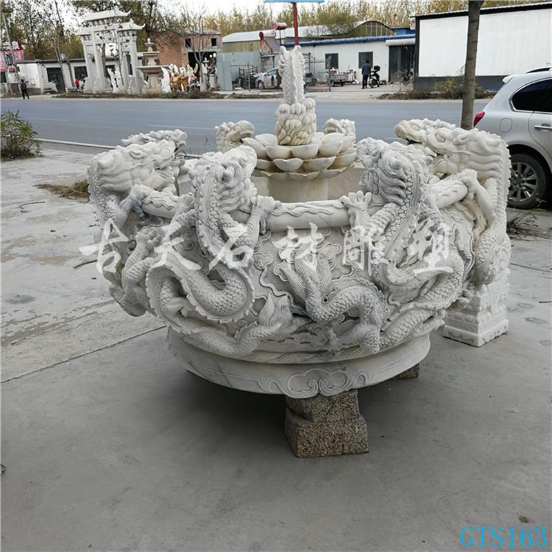 大理石石缸 汉白玉龙头喷水鱼缸庭院广场景观雕塑摆件