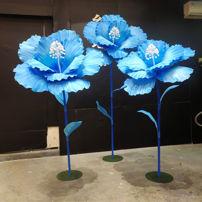 大型手工纸花网红打卡道具商场装B饰布置美陈纸艺花蓝色落地木槿