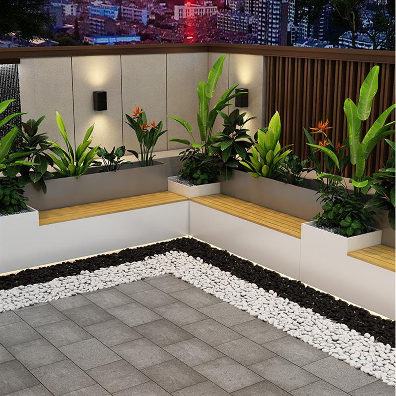 户外花箱座椅组合阳台露台坐凳款庭院种植箱长方形不锈钢花槽