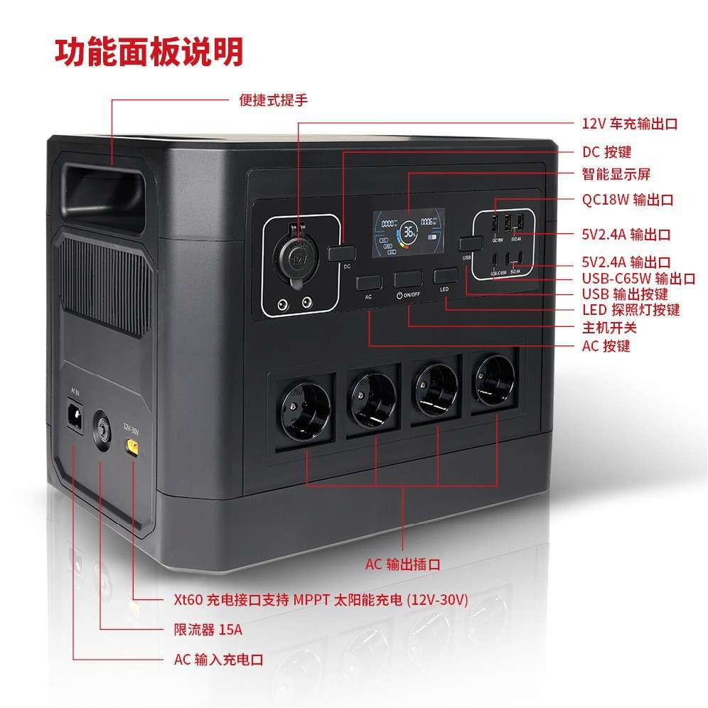 2000W大功率户外储能电源2度欧美认证CE RoHS FCC UN38.3 MSDS