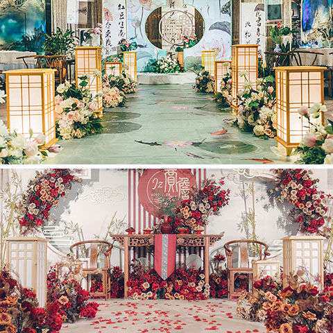 婚礼新中式台宫灯装饰摆件古风舞台灯光原木婚庆道具路引布置网红