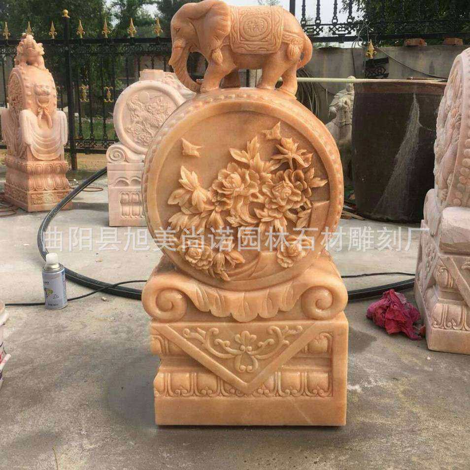晚霞红仿古做旧门墩大批量现货 庭院门口石墩门档石雕装饰摆件