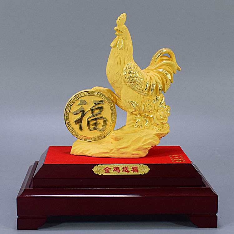 大号十二生肖绒沙金公鸡年吉祥物金鸡风水摆件实用办公室摆设