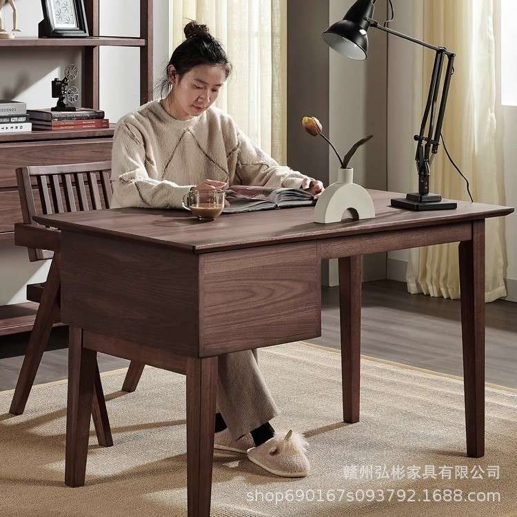 南美胡桃木全实木书桌椅组合家用电脑桌卧室书房办公桌椅现代简约