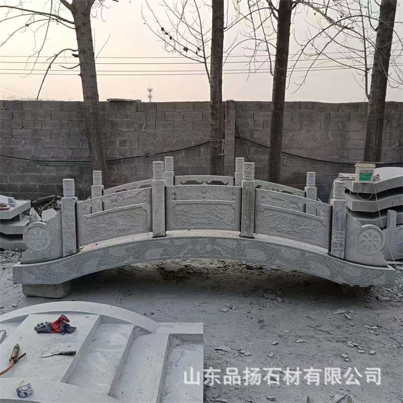 河道石栏杆石拱桥公园庭院景区流水青石石雕扶手护栏石雕拱桥