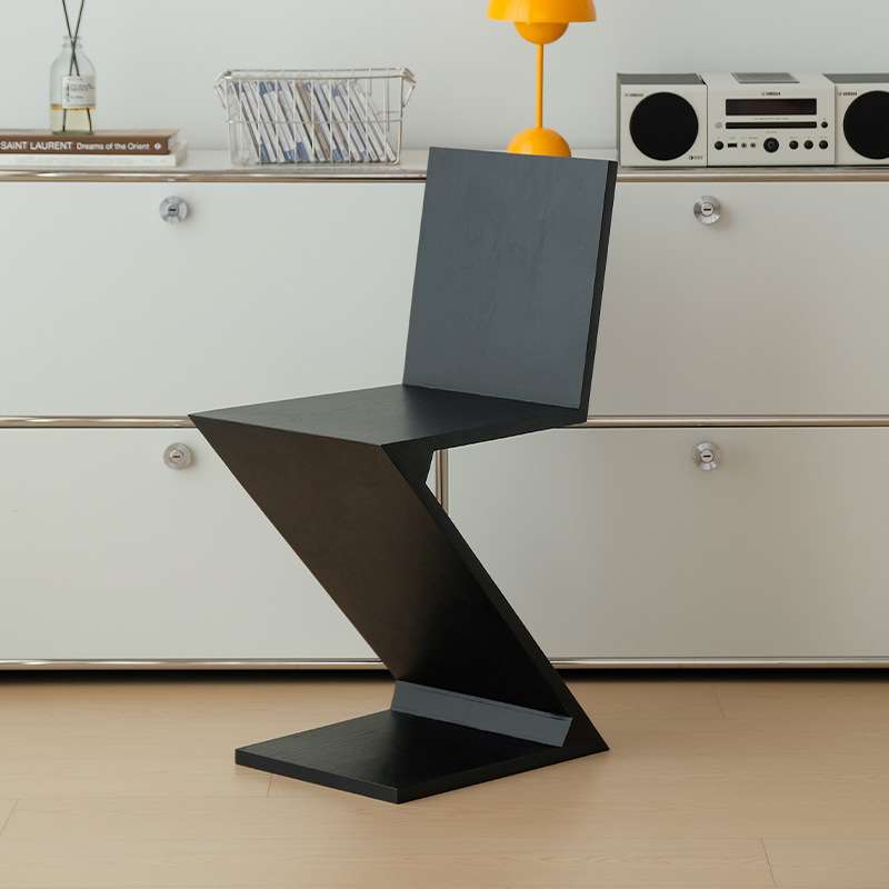 zig zag chair实木餐椅设计师椅子家用极简中古靠背北欧简约Z字椅