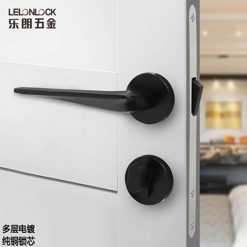 乐朗工厂 欧式门锁卧室房门锁黑色卫生间实木门把手静音门锁具
