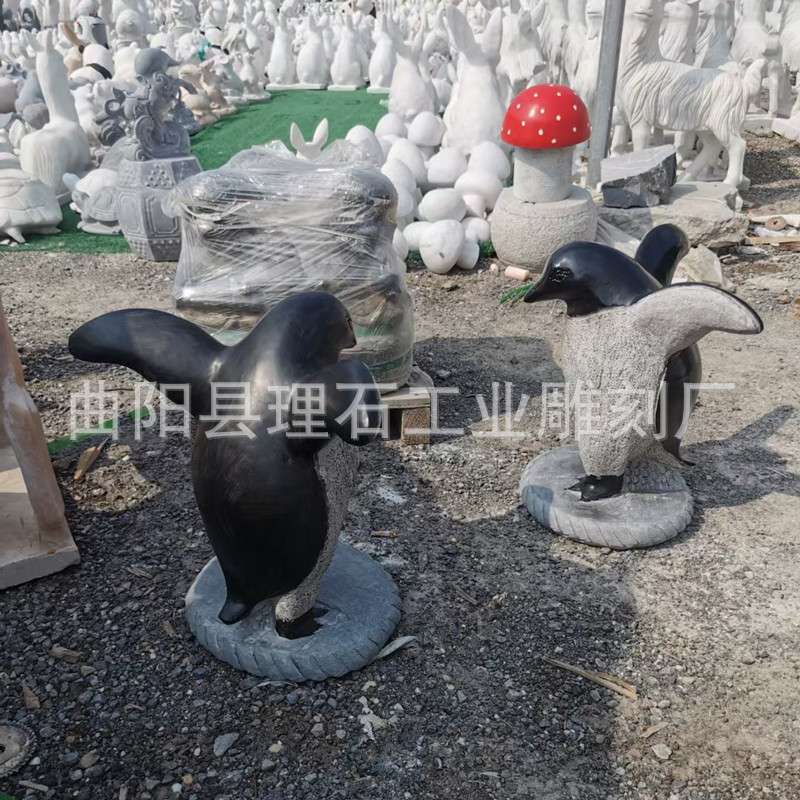 石雕企鹅动物园户外园林小品摆件大理石企鹅雕塑海洋主题公园装饰