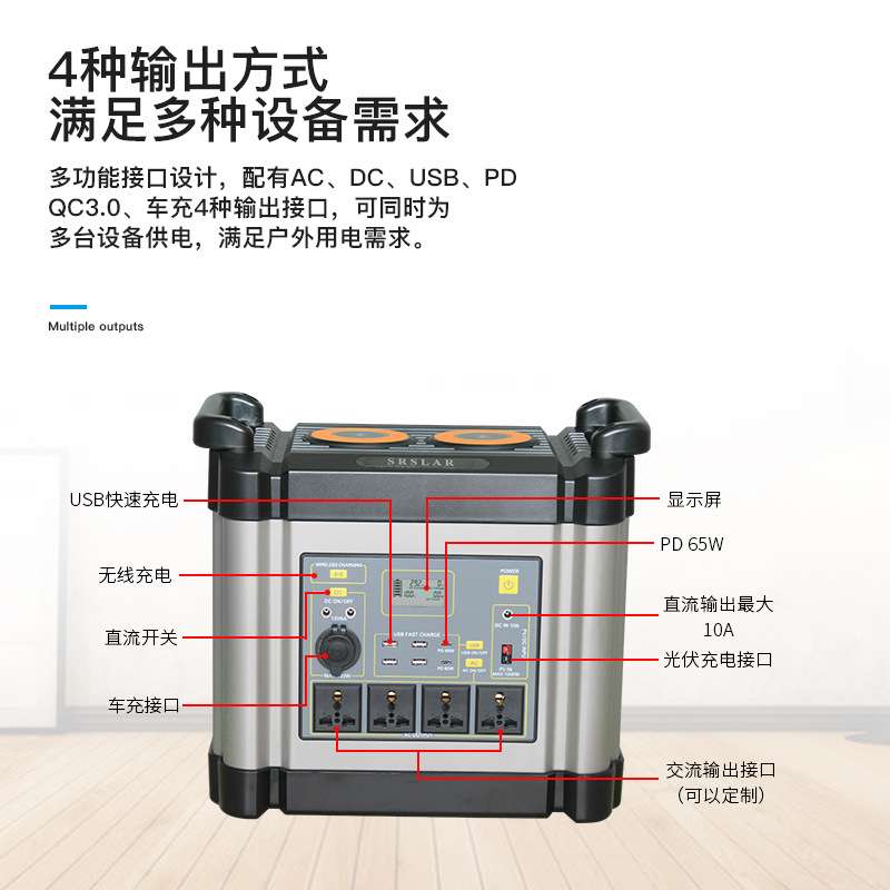 太阳能户外1000W大功率应急电源 带无线充 QC3.0 Tyep-C超长续航