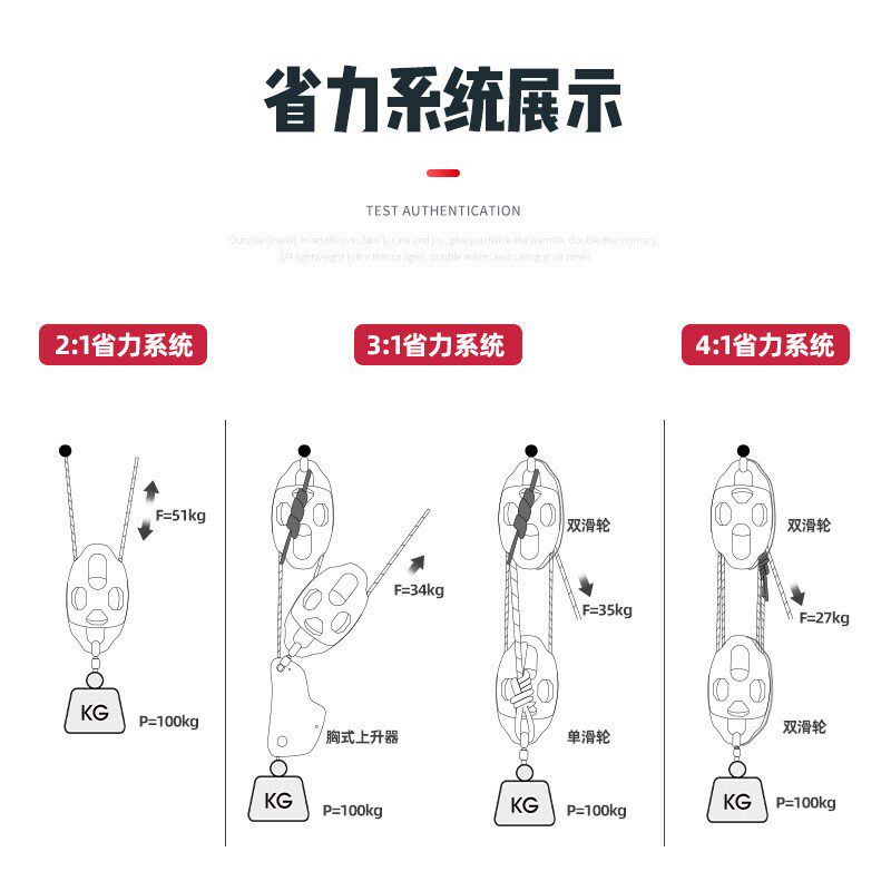 滑轮组省力提拉上升下降器小型滑轮组套装4分之一省力家用吊机