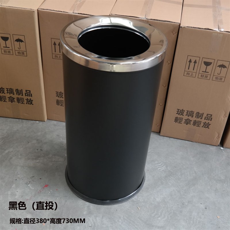圆形摇盖不锈钢垃圾桶砂钢桶身带内桶酒店宾馆商场果皮桶厂家直销